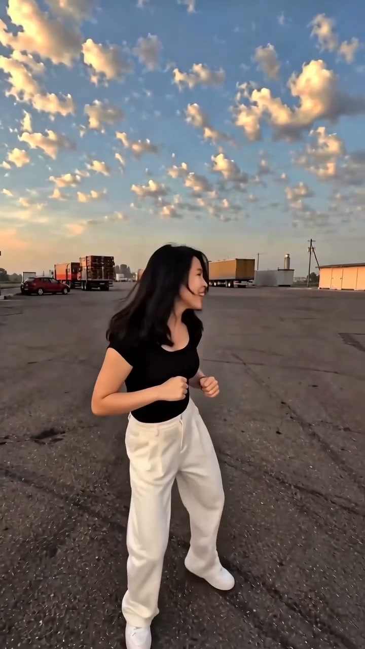 The opening dancer beside a car, from the approved three-person Gas Station Dance example.